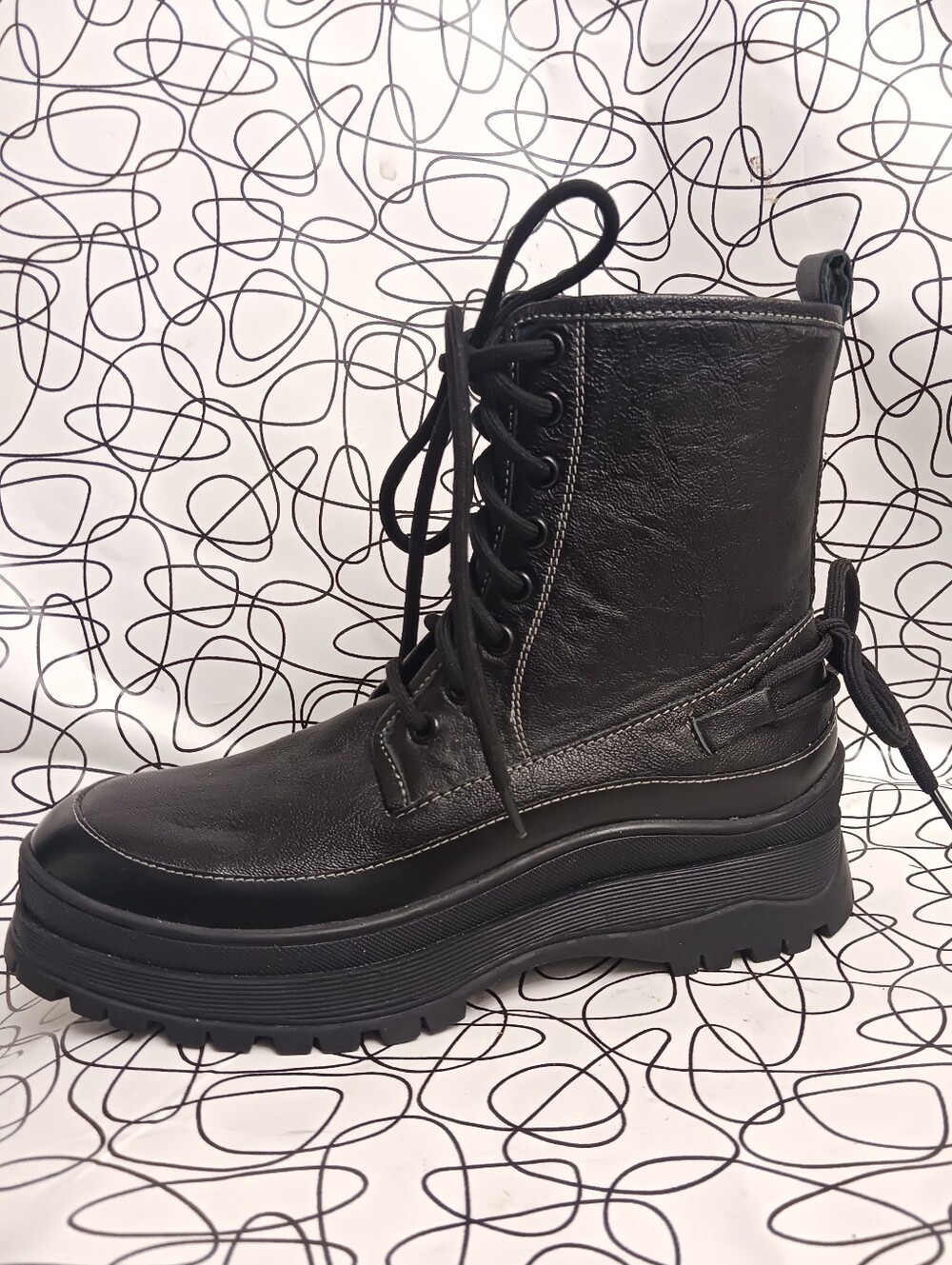 NWOT Black Asra Women's Lace-Up Leather Combat Ankle Boots Size 8.5